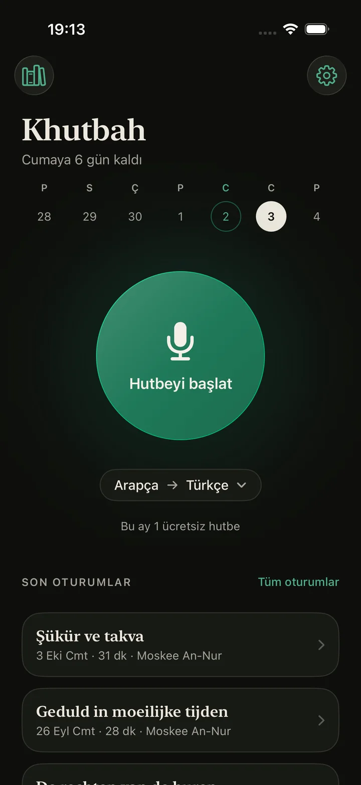 Başlat düğmesi ve son oturumlarla ana ekran