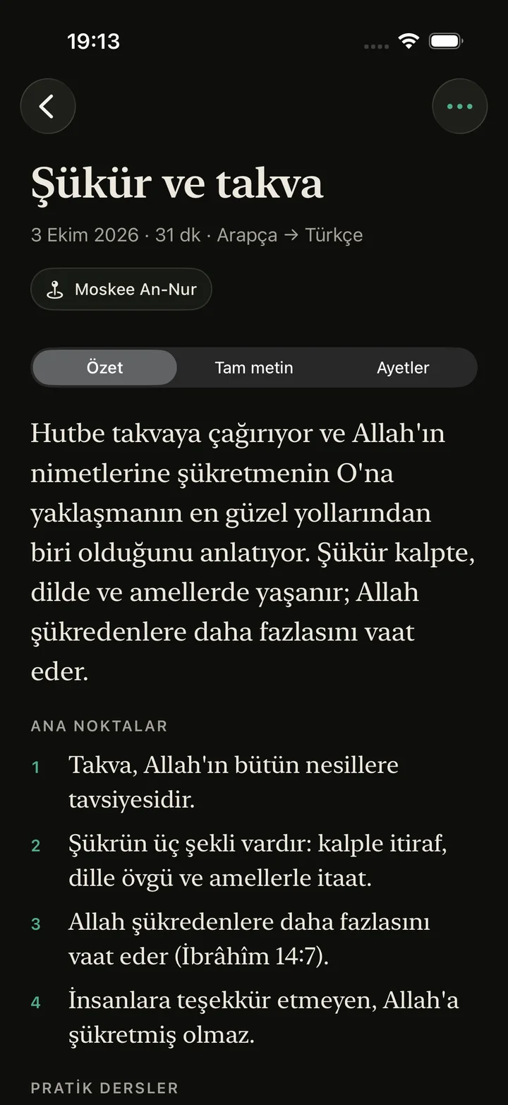Numaralı ana noktalarıyla bir hutbe özeti